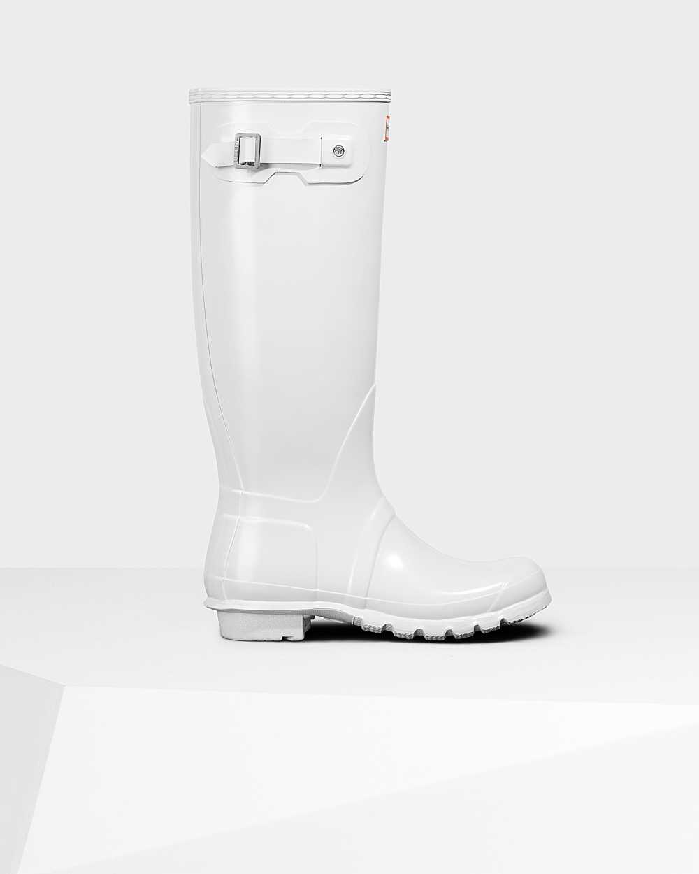 Womens Hunter Original Tall Gloss Rain Boots White | JBOKVS-657